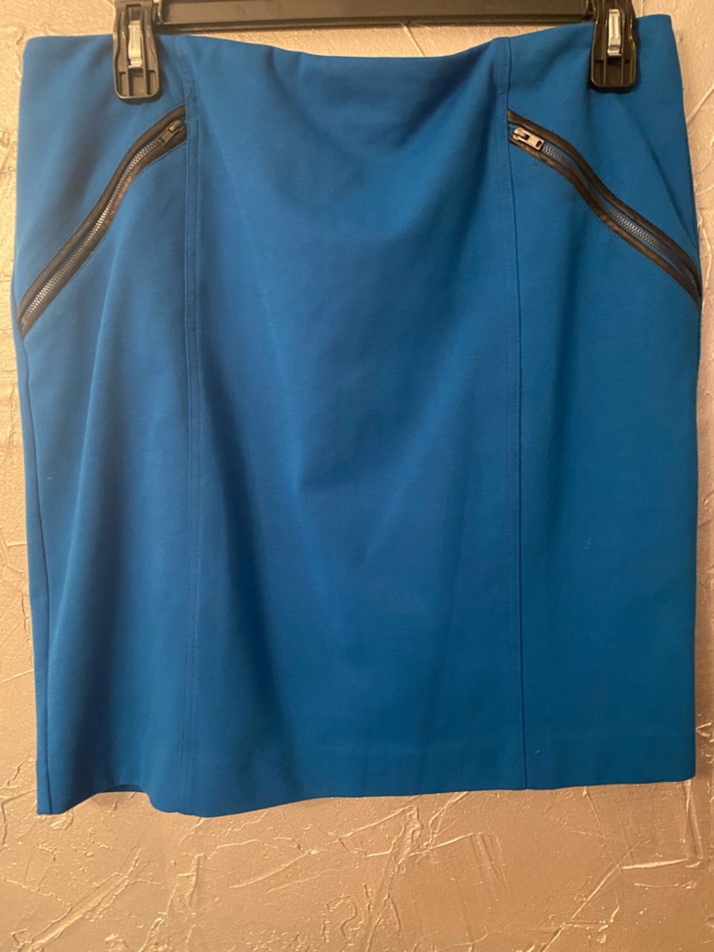 Blue Women's Zip-Pocket with Faux leather trim Pencil Skirt